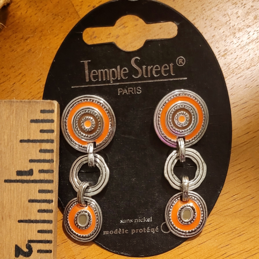 Temple Street Paris Orange & Silver Dangle Earrings